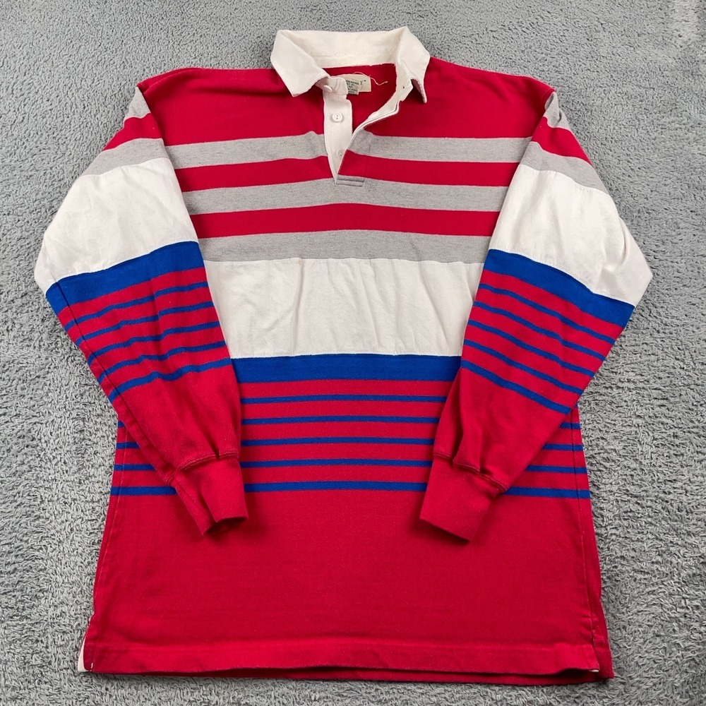 Vintage St Johns Bay Rugby Shirt Mens Large Tall Red Heavy Cotton Polo 90s Y2K